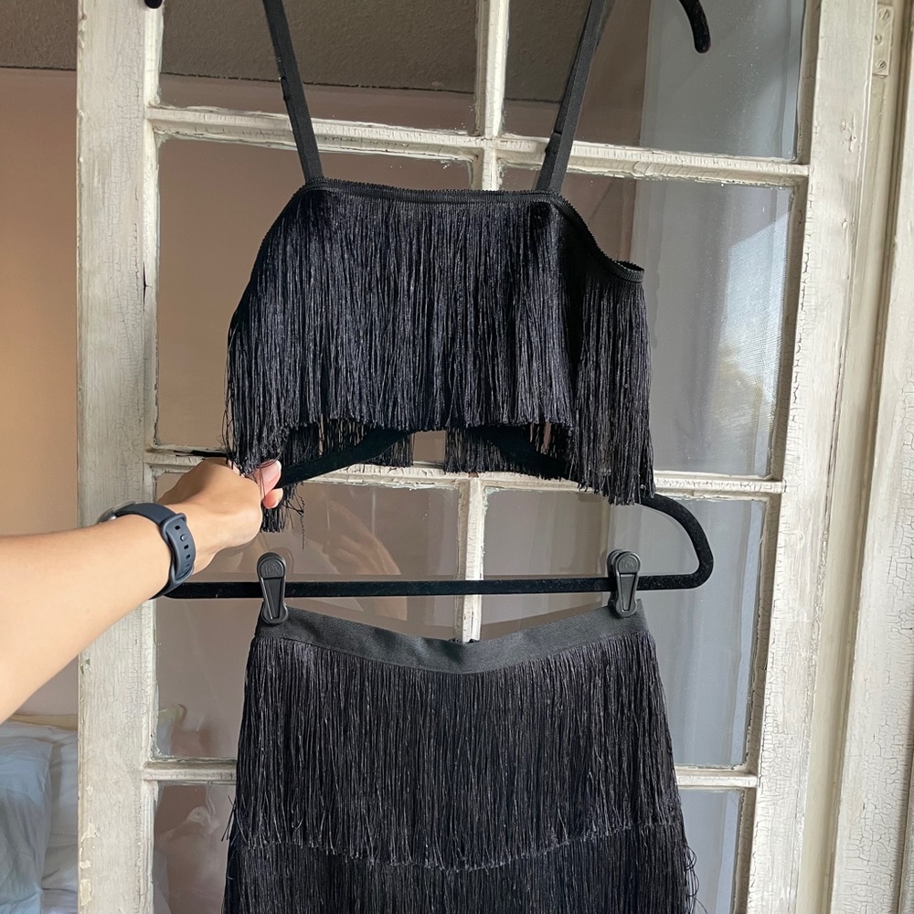 Wow Couture Fringe Crop Top and Skirt Set